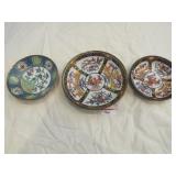 3 Japanese porcelain plates w/ brass framed