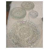 Pressed glass ashtrays, serving tray