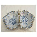 Blue and white floral pattern divided serving bowl Blue and white floral pattern divided serving bowl