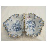 Blue and white floral pattern divided serving bowl