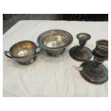2 weighted sterling candlesticks, silverplate wine 2 weighted sterling candlesticks, silverplate wine