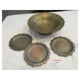 Syrian brasses: large footed bowl est 8" diam, Syrian brasses: large footed bowl est 8" diam,
