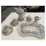 Blue and cream ceramic chocolate set w/ tray