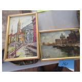 2 framed oil on canvas of Venice c. 1970