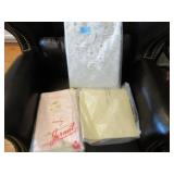 Pink and yellow vintage linens, plastic tablecloth Pink and yellow vintage linens, plastic tablecloth