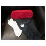 3 pairs vintage evening gloves, velvet glove box