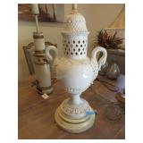 Ceramic and wood table lamp with swan handles Ceramic and wood table lamp with swan handles