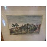 Italian colored lithograph of Villa