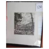 Don Madison 1943 etching of Mirror Lake