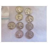 1951 - 1953 Washington quarters (9 pcs)