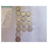 1960 - 1962 Washington quarters (15 pcs)