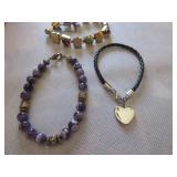 Charoite bead bracelet, Nine West heart bracelet