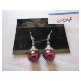 Pr purple freshwater pearl earrings