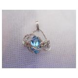 Blue topaz marquise stone pendant w/ sterling