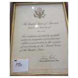 Honorary certificate from President Carter