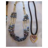 Charoite, Kyanite, and shell necklace, metal Charoite, Kyanite, and shell necklace, metal