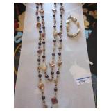 Mocha pearl and shell opera length necklace, Mocha pearl and shell opera length necklace,