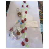 Native American bead and dung necklace, feather Native American bead and dung necklace, feather