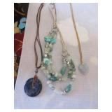 Kyanite pendant on leather, shell necklace, Kyanite pendant on leather, shell necklace,