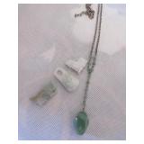 Carved Chinese stone charms, green stone Carved Chinese stone charms, green stone