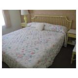 Vintage king headboard, frame and linens