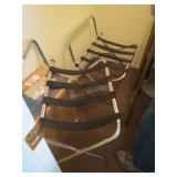 2 vintage luggage racks, bed linens