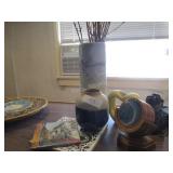 Vintage art pottery vases, agate coasters, painted