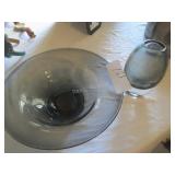 2 Mid-Century smoke glass blown glass 8"