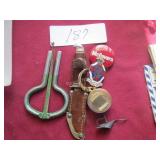 Mouth harp, McGovern pin, mini knife, Brazil pin