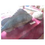 Large pottery sculputure of fish (signed) (heavy),