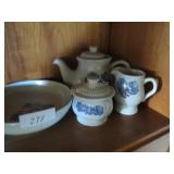 Pfaltzgraff Yorktown teapot, creamer, sugar, servg