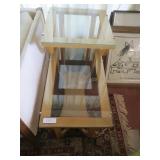 Mid-Century blonde glasstop end table