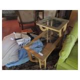 Mid-Century blonde glasstop end table