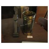 Brass vase, folding desk light