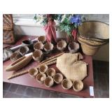 Coconut cups, woven cups, purse, baskets, boat