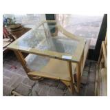 Mid-Century blonde glasstop end table (needs