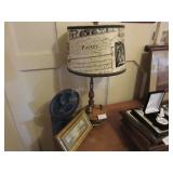 Vintage wooden table lamp, fan