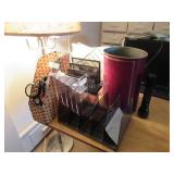 Vintage metal trash can, office supplies