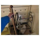 2 wooden canes (1 e/ broken handle), walker, sofa