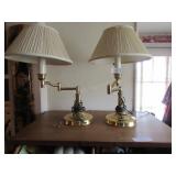 Pair brass swing arm table lamps