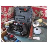 Craftsman electric screwdriver, gloves, hammer,