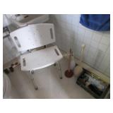 Shower chair, plungers, bath items