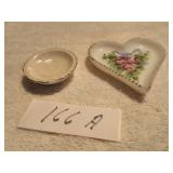 Milk glass heart ring tray, luster ware bowl