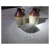 Craftsman chalk line, 2 Platte Valley whiskey jugs