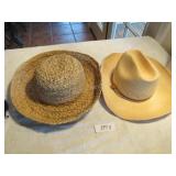 Straw hat with leather chin strap, rush sun hat