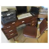 Wooden office desk, chair