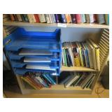 2 shelf lots books, file tray