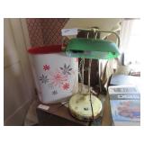 Vintage metal trash can, student lamp