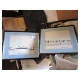 2 Herb Gardner framed prints, painted elephant