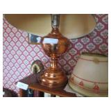 Vintage lamps: copper table, wooden wall